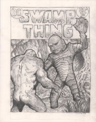 Chris Palmerini | Swamp Thing Vs Creature From the Black Lagoon Pencil Commission - Signed - 2019 | Anthony’s Comic Book Art