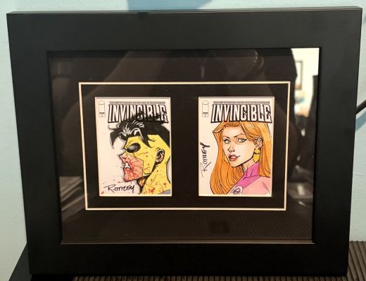 Ryan Ottley | Two Framed Invincible Sketch Cards - Invincible & Atom Eve - Signed | Anthony’s Comic Book Art