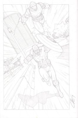 Clayton Henry | Ultimate Captain America & Iron Man Pencil Splash Art - Signed - 2007 | Anthony’s Comic Book Art