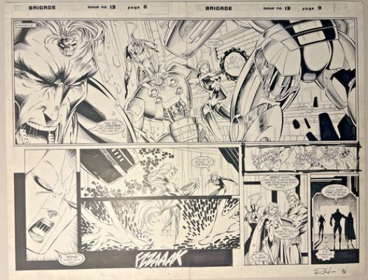 Brigade Issue #13 Original Comic Art Pg. 8&9 Double Page Splash R. Horie Signed | eBay US