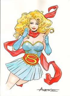 Bombshell Supergirl Original Artwork  - by Aneke - Dimensions: Taille approximative A3 (27 x 39 cm) | Catawiki