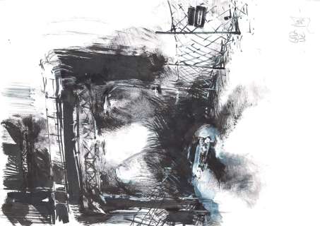 Vincent Gravé | Fausse Route, page 99 Editions Les Enfants rouges, 2008 Technique mixte sur papier 21 x 29,7 cm, signé | JML Arts