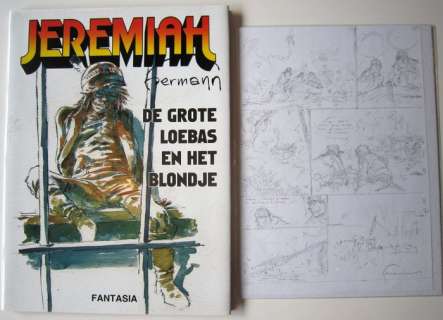 Hermann - Originele schetspagina + luxe album - Jeremiah 33 - De grote loebas en het blondje - Cartonné - EO - (2014) | Catawiki