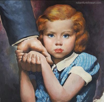 Robert Riggs | Robert Riggs , Gay Artist - Young Girl Holding Her Father’s Hand, Magazine Illustration, 1938-1945 | ComicArtFans Classifieds