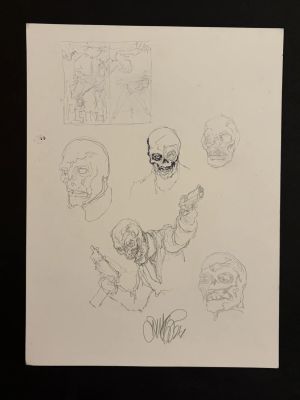 Tim Vigil | Tim Vigil - Skull Head Dude W. Guns And Girl & Faust Thumbnail | ComicArtFans Classifieds