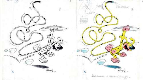 Franquin | MARSUPILAMI Dessin à l’encre de Chine et calque de mise en couleurs, | Cornette de St Cyr