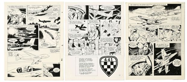 Lot 1991 - Dan Cooper, Albert Weinberg, tome 34, "Silver Fox", éd. Novedi, 1985, planches originales de ba | misc / divers