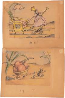 "SILLY SYMPHONY - THE GRASSHOPPER AND THE ANTS" STORYBOARD ORIGINAL ART PAIR. | Hake’s
