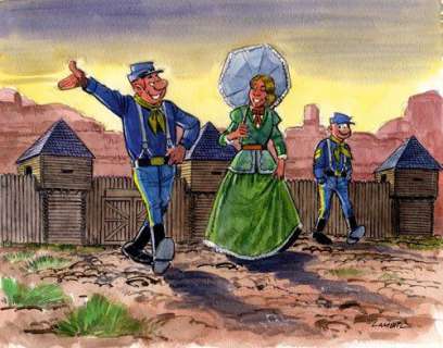 Lambil | TUNIQUES BLEUES Dessin original à l’aquarelle, signé en bas à droite. | Cornette de St Cyr