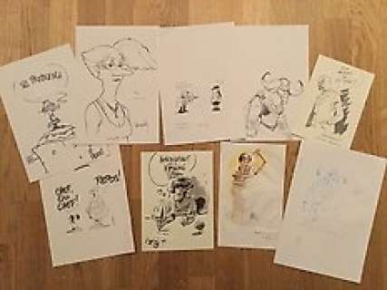  - Adam / Cestac / Rodier / divers auteurs  - 9x Dessin original dédicacé  