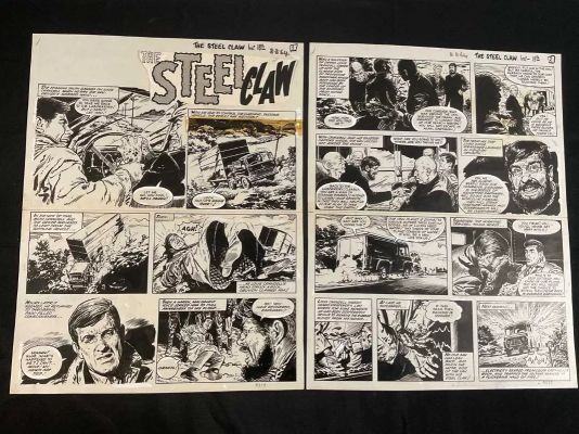 THE STEEL CLAW - 2 pages of black/white original interior comic art from this title, which | Excalibur Auctions