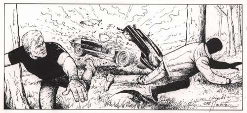 Bob Morane - Grand dessin original -  Bob et Bill en danger - (2018) | Catawiki