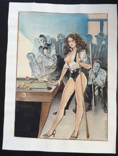 Altuna, Horacio  - Dessin original en couleur - Pin-up, joueuse de billard - Publiée dans Playboy - (1997) | Catawiki
