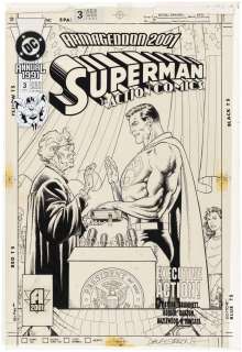 ACTION COMICS ANNUAL #3 COMIC BOOK COVER ORIGINAL ART BY DAVE GIBBONS. | Hake’s