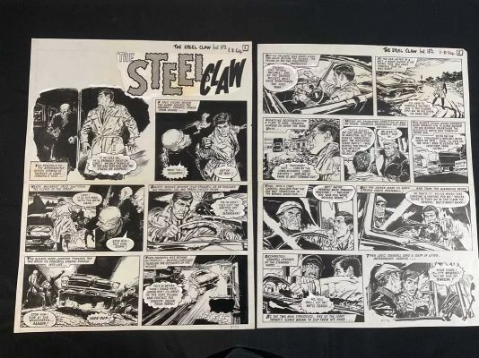 THE STEEL CLAW - 2 pages of black/white original interior comic art from this title, which | Excalibur Auctions
