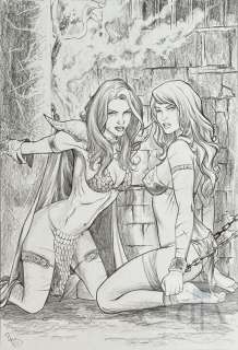 Batista/Red Sonja Et Jungle Girl. Dessin Orignal de Qualité Illustrant Les 2 Belles Héroïnes Enchainées. Mine de Plomb Signé. Tbe+. 30 X 42 Cm |  | Dagoty