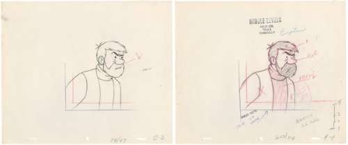 Tintin - 2x Croquis préparatoire au crayon pour film d’animation - On a marché sur la lune  - Haddock - EO - (1960/1962) | Catawiki