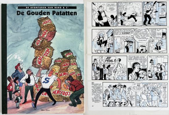 Marc Sleen / Nero. Planche Originale de L’album T89 "De Gouden Patatten" Qui Illustre Néro Qui Se Démaine Pour Sauver Van Zwam... Encre de Chine Et Crayon Bleu Vers 1983. Belle Pièce de Collection. Tbe+. 50 X 35 Cm | + | Dagoty