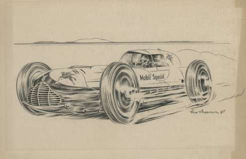 Gus Maanum sketch of Louie Welch’s â€œNovi Governorâ€ racecar. | Profiles in History
