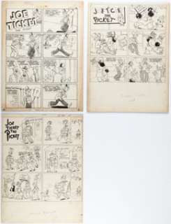 Fred Schwab and others - Joe Ticket the Picket Complete 1-Page Story Original Art Group of 3 (Chesler/Dynamic, 1937-1945).