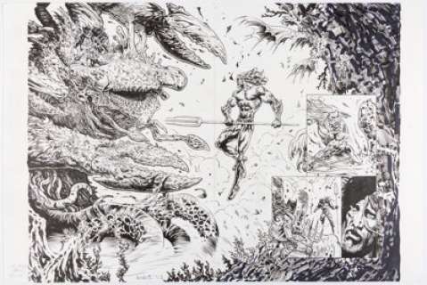 Liam Sharp Justice League #32 Double Splash Pages 10-11 Original Art (DC, 2018).