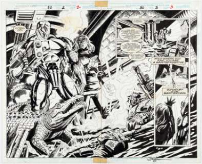 Rod Whigham and Enrique Villagrán Punisher 2099 #30 Double Page Spread 2-3 Original Art (Marvel, 1995).