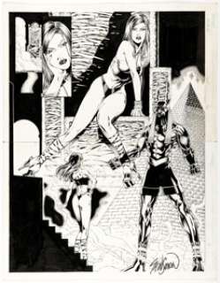 John Stinsman and Peter Vale Lady Pendragon: Merlin #1 Double Page Spread 2-3 Original Art (Image, 2000).