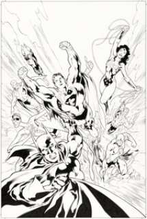 Ivan Reis and Oclair Albert Liga da Justiça 1ª Série (Justice League 1st Series) Trade Paperback Cover Original Art (DC/Panini Brazil, 2015).