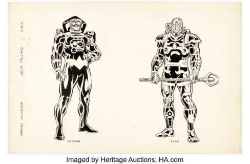 Keith Pollard and Joe Rubinstein The Official Handbook of the Marvel Universe Deluxe Edition #2 Celestials Nesarr and Eson Illustration Original Art (Marvel, 1986). | Heritage