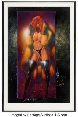 Mark Beachum Lucky 13 Pin-Up Painting Original Art (1994).