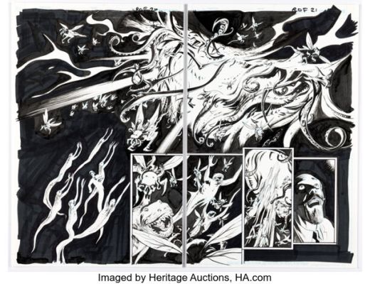 Peter Snejbjerg B.P.R.D. War of Frogs #4 Double Page Spread 20-21 Original Art (Dark Horse, 2009). (Total: 2 Original Art)