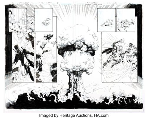 Walden Wong [Jack Herbert printed blue lines] Superman / Wonder Woman #12 Double Page Spread 6-7 Original Art (DC, 2014).