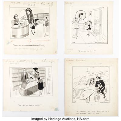 Vic Herman - Single Panel Gag Cartoon Illustration Original Art Group of 5 (various, c. 1950s). (Total: 6 Items)