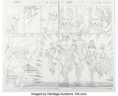 Brent Peeples and Matt Santorelli Titans #24 Double Page Spread 2-3 Original Art (DC, 2018). (Total: 4 Original Art)