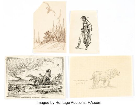 Roy G. Krenkel (attributed) - Fantasy Sketches Original Art Group of 12 (undated). (Total: 12 Original Art) | Heritage