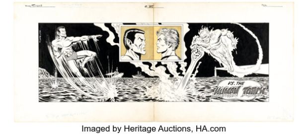 Dave Hunt Titans #35 Namor vs. the Human Torch Centerfold Illustration Original Art (Marvel UK, 1975). (Total: 2 Original Art) | Heritage