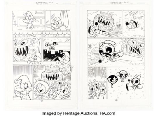Christopher Cook and Mike DeCarlo The Powerpuff Girls #32 Story Pages 12-13 Original Art (DC, 2003). (Total: 2 Original Art)