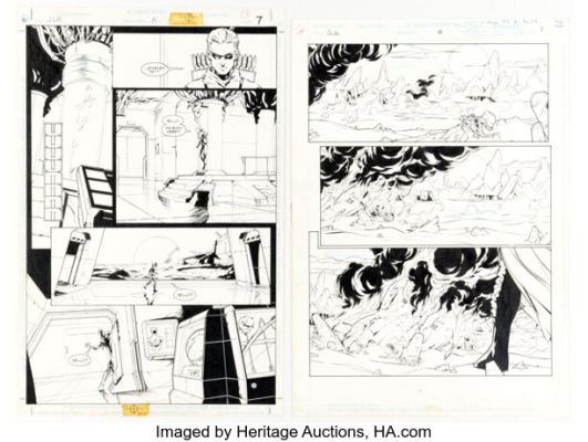 Oscar Jimenez and Chip Wallace JLA #8 Story Pages 1 and 7 Original Art (DC, 1997). (Total: 2 Original Art)