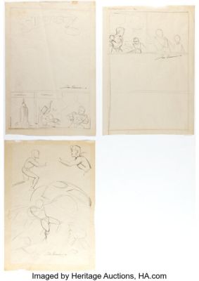 Joe Shuster Adventure Comics #104 Superboy Story Pages 1-2 Roughs and Sketches Preliminary Original Art Group of 3 (DC, 1946). (Total: 3 Original Art) | Heritage