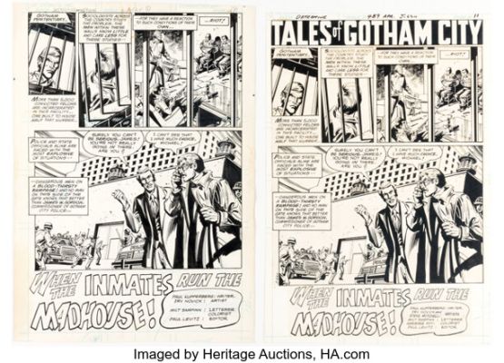 Irv Novick and Steve Mitchell Detective Comics #489 "When the Inmates Run the Madhouse!" Story Page 1 Original Art and Production Stat Group of 2 (DC, 1980). (Total: 2 Items) | Heritage