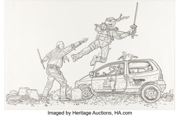 Geof Darrow - Shaolin Cowboy vs Leonardo from Teenage Mutant Ninja Turtles Illustration Original Art (undated). | Heritage