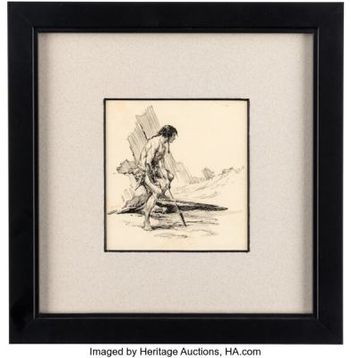 Roy G. Krenkel - Caveman Resting Illustration Original Art (undated). | Heritage