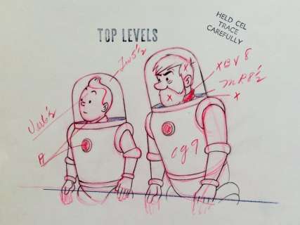 Tintin - Croquis préparatoire pour film d animation - La fusée - On a marché sur la lune - (années 60) | Catawiki