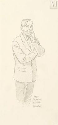 Juillard, André (1948-2024) | Lot 64 : Crayon sur papier pour un portrait de Mortimer, signé, la posture… | Millon