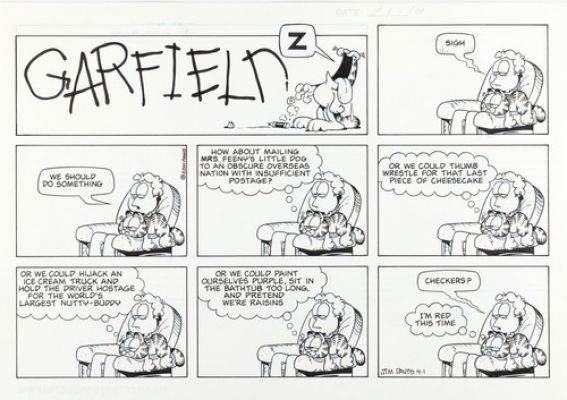 Garfield, original Sunday strip by Jim Davis, April 4, 2001 | eBay Europe