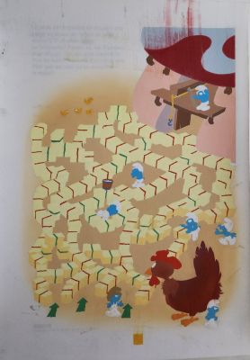Estudio Peyo, Peyo | Studio Peyo – Aplicación de Color Original en Acrílico – Los Pitufos – Planche de Jeux | Taj Mahal Cómics