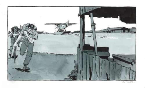 Bastien Vives | Corto Maltese - Dessin issu de l’album "Le jour d’avant" - 15 - H:23 x L:40 - Encre et aquarelle - 2025 - | Manjari & Partners