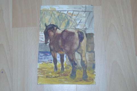 Cuvelier, Paul | Dessin original en couleur  - Un cheval | Catawiki