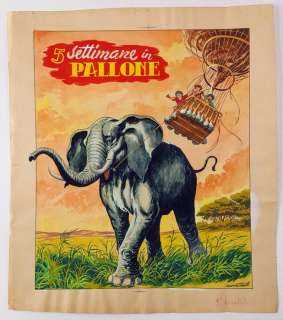 Armando Monasterolo - Originale di Copertina "Giulio Verne: 5 settimane in Pallone" - Firmato - Loose page - First edition | Catawiki