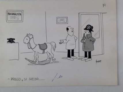 La Settimana Enigmistica - Bort - Vignetta Originale "Prego, Si Sieda" - Firmata - Loose page - First edition | Catawiki